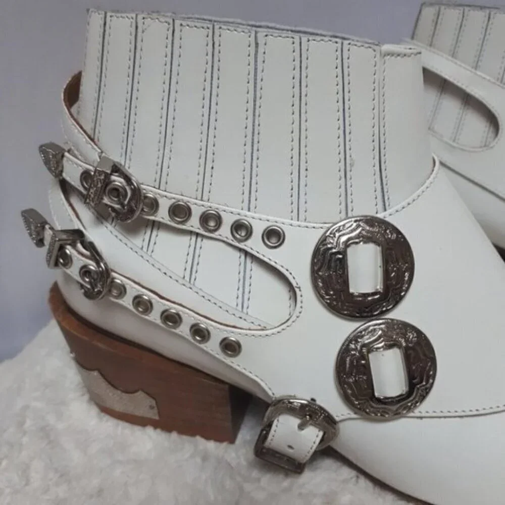 Toga Pulla White Harness Ankle Boots Western 37 - Picture 14 of 16